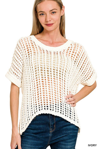 Felicia Fish Net Crochet Top - Ivory