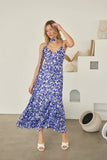 Hagny Pleated Midi Dress Kian Floral- Blue