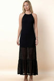 Mabel Mesh Striped Detail Round Neck Maxi Dress