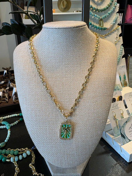 Drift by JenG Necklace: 14Kt Gold Fill Enamel Palm