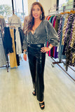 The Q2 Shiny Glitter Bodysuit with Deep V - Silver or Gold