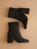 The Demi | Black Tweed Woven Block Heel Ankle Boot
