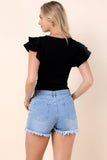 Solid Round Neck Ruffled Bodysuit- Off White