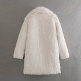 Stylish Loose Midi Faux Fur Coat - White