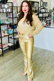 Venti6 Bell Bottom PU Pants - Gold