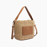 Sunset Straw Bucket Mini Tote Bag: Brown