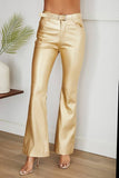 Venti6 Bell Bottom PU Pants - Gold
