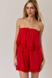 The Lexi Strapless Lace Trim Halter - Red
