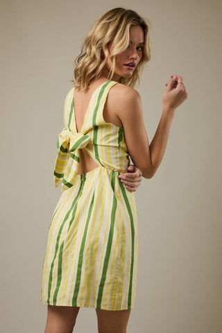 Citrus Stripe Cotton Back Tie Mini Dress