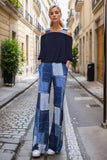Anouk Patch Denim Print Pants- Blue
