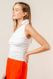 Rosette Ruched One Shoulder Crop Top - White