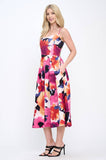 Summer Floral Print Midi Dress with Smock Back