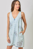 Mystree Floral Printed Denim Shift Dress - Rose Haze