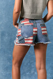 Raw Edge Patriotic Flag Denim Shorts- Denim