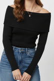 The Q2 Fine Ribbed Knit Boat Neck Sweater-Black