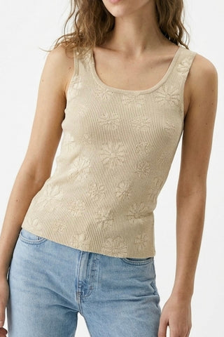 The Q2 Floral Embroidered Ribbed Knit Tank