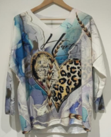 Italian Cozy White Heart Sweater One Size