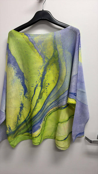 Italian OS Lime Lavender Abstract Knit Sweater