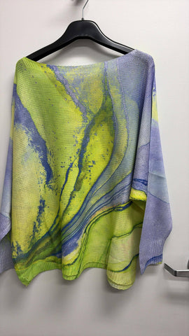 Italian OS Lime Lavender Abstract Knit Sweater