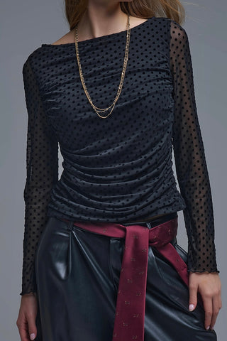 The Q2 Sheer Polka Dot Top- Black