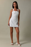 Shirring Detail Halter Neck Mini Dress-White