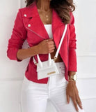 Italian Vegan Perfecto Faux Suede Moto Jacket - Red