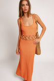 Cristina Square Neck Sleeveless Crochet Midi Dress - Cream