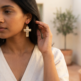 Cross Mixed Metal Earrings - stainless steel and brass