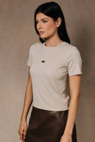 Espresso Martini Beads Ribbed Top- Beige