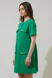 Miliana Button Shift Mini Dress - Kelly Green