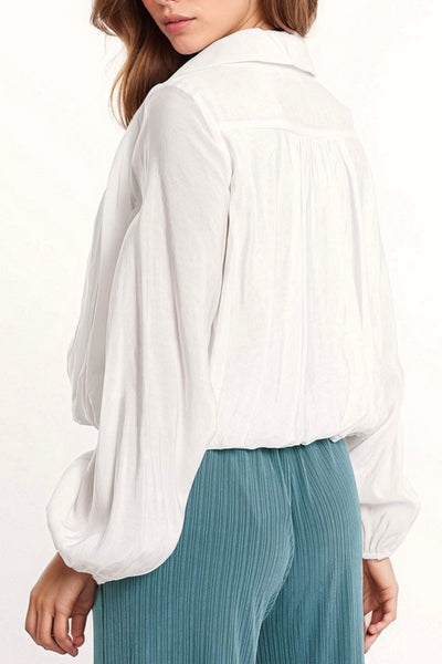 The Q2 Tencel Silk Blouse w/Balloon Sleeves- White