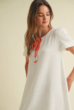 Cotton Gauze Ribbon Tie Mini Dress