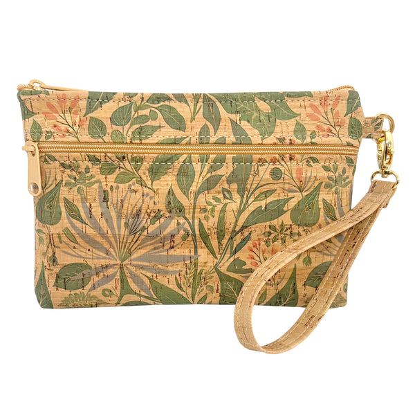 Cork Wristlet with Front Zipper Pock | Lush Botanicals Print