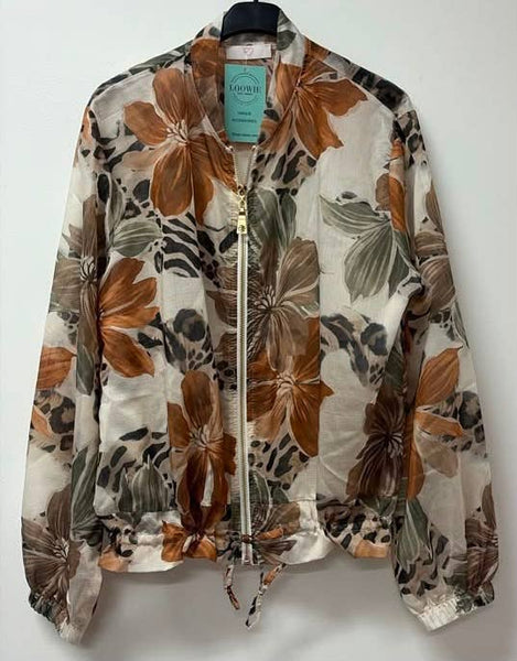 Lightweight Floral Leopard Tencel Jacket- Cream