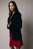 Long Sleeve Faux Fur Detailed Suede Jacket- Black