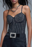 The Q2 Beaded Party Bodysuit - Black