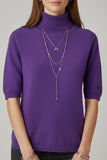 The Q2 Fine Knit Sweater with High Neck and Elbow Length Sleeves