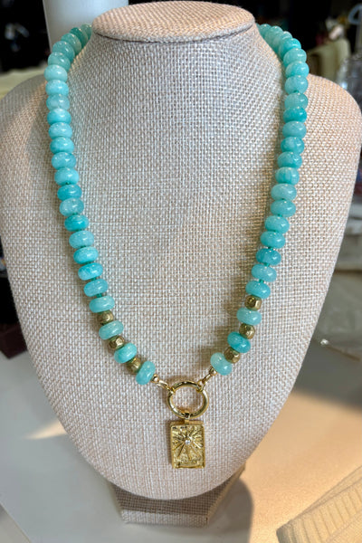 Drift by JenG Necklace: Amazonite with Gold Charm 18”