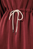Burgundy Crew Neck Drawstring Waist Mini Dress