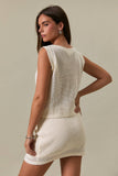 Sail Away Boat Neck Sleeveless Crochet Effect Top- Cream