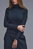The Q2 Rolled Turtle Neck Ribbed Sweater- Black