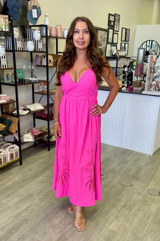 The Q2 Embroidered Dress - Fuchsia