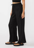 Ruffled Waist Washed Linen Cotton Wide-Leg Pant