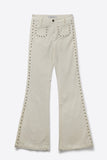 The Q2 Flare Leg Jeans with Stud Detail- Cream