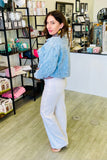 The Q2 Heart Embellished Oversized Denim Jacket - Light Wash