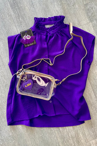 Lila Button Down Short Sleeve Game Day Top