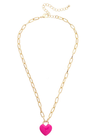 Bowen Puffy Heart Enamel Necklace in Fuchsia