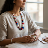Aasha Cascade Patriotic Kantha & Handcrafted Necklace