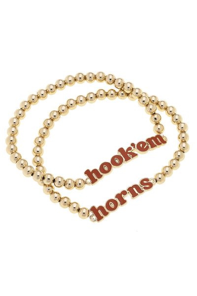 Texas Longhorns Slogan Ball Bead Bracelet Set of 2