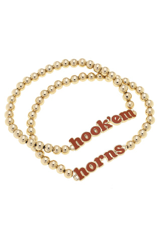 Texas Longhorns Slogan Ball Bead Bracelet Set of 2